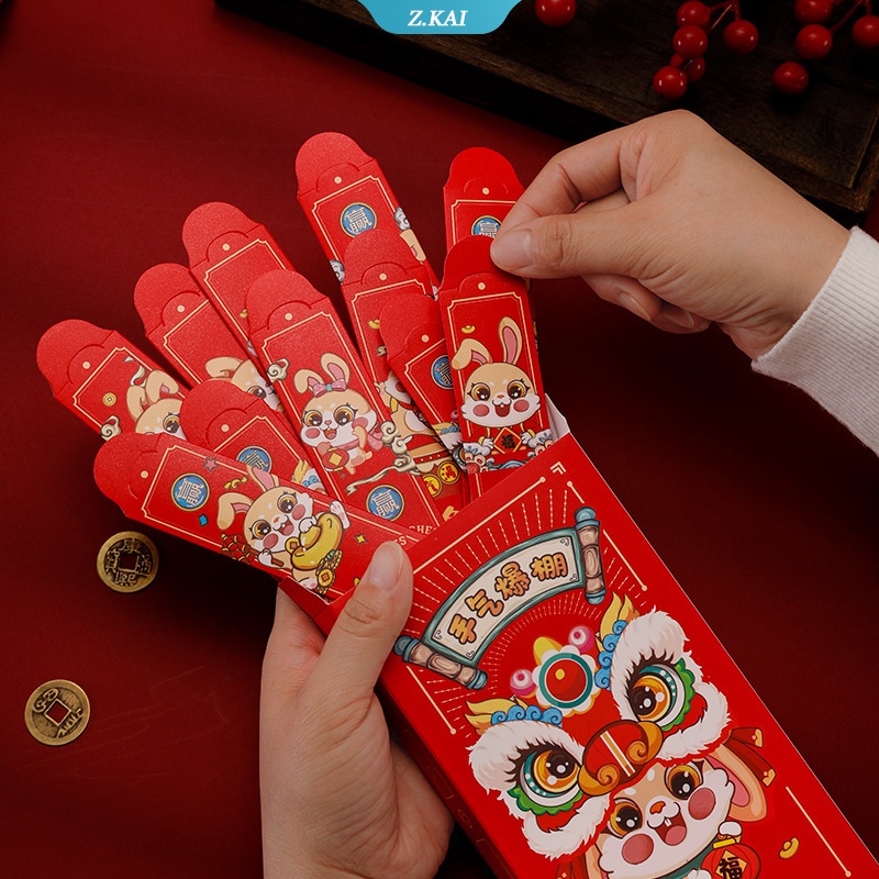 The Rabbit Serut 12pcs Amplop Merah Dalam Kotak Blind Box China-Chic Amplop Merah Hadiah Perlengkapan Festival Musim Semi [ZK]