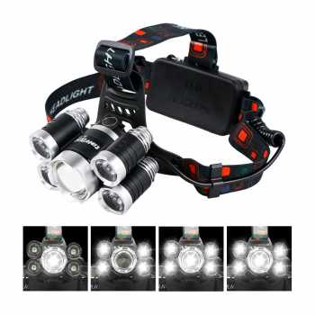 TaffLED Headlamp Light Cree XM-L T6 + 4 XPE 40000 Lumens with 1x18650+Charger - BL254 - Black - 7RFL0ZBK