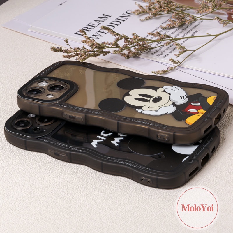 IPHONE Couple Case Kartun Mickey Mouse Lucu Kompatibel Untuk Iphone11Xr 14 13 12 Pro Max 6 6s 87 Plus 14Plus X XS Max SE 2020pinggiran Bergelombang Soft TPU Phone Case