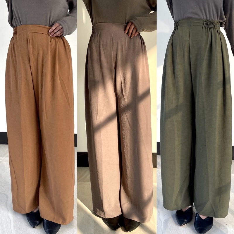 CELANA HIGHWAIST CRINGKLE LOOSE PANTS ANTI KUSUT KULOT WANITA CRINCLE AIRFLOW