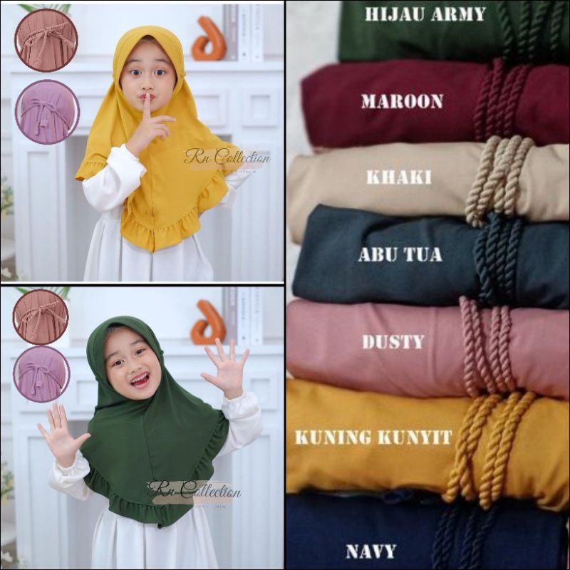 Hijab Tali Kepang bawah Rempel Kids/Serut/Jilbab Kerut Bawah Anak