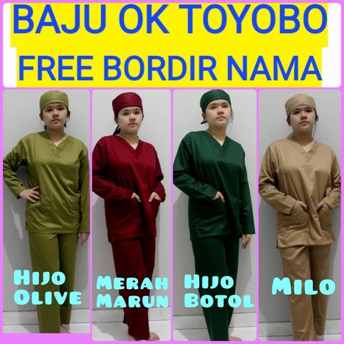 Baju Oka Toyobo/ Scrub/Baju Perawat Lengan Panjang Free Bordir nama