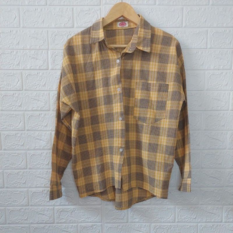 (PRELOVED) Kemeja Wanita Kotak-kotak Kuning