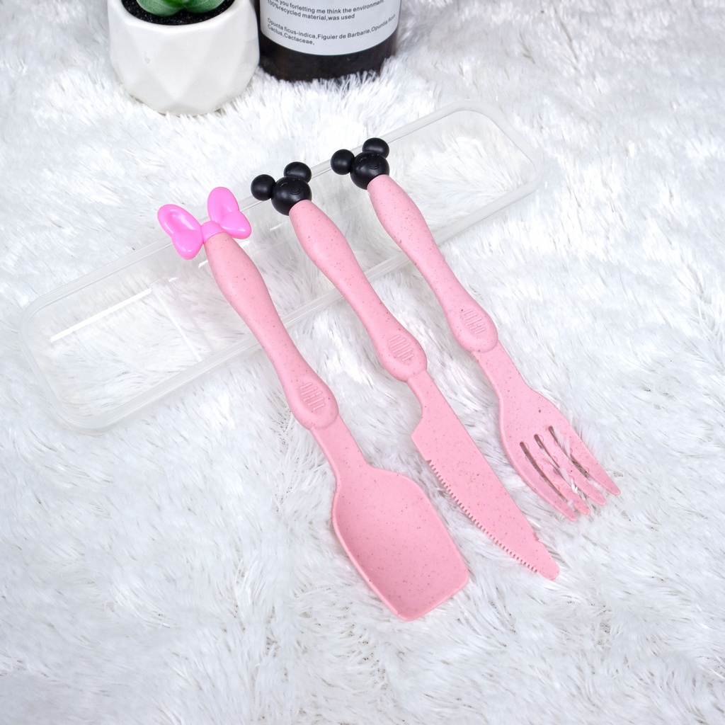 Sendok Bayi Dan Anak 3In1 Bahan Jerami Model Kartun Food Grade