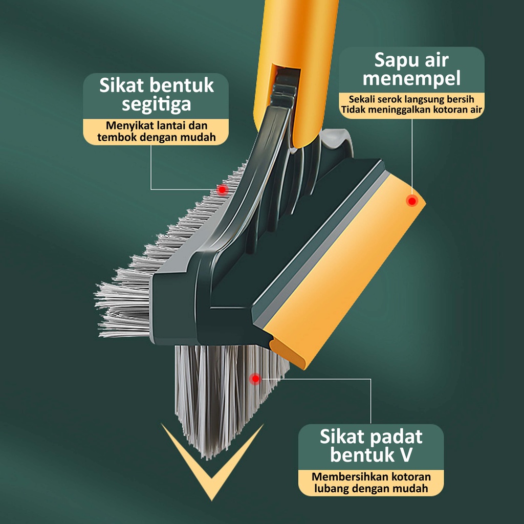 2 in1 Sikat Lantai Wiper Pembersih Lantai Dinding Kamar Mandi Gagang Panjang Portable Sapu Lancip