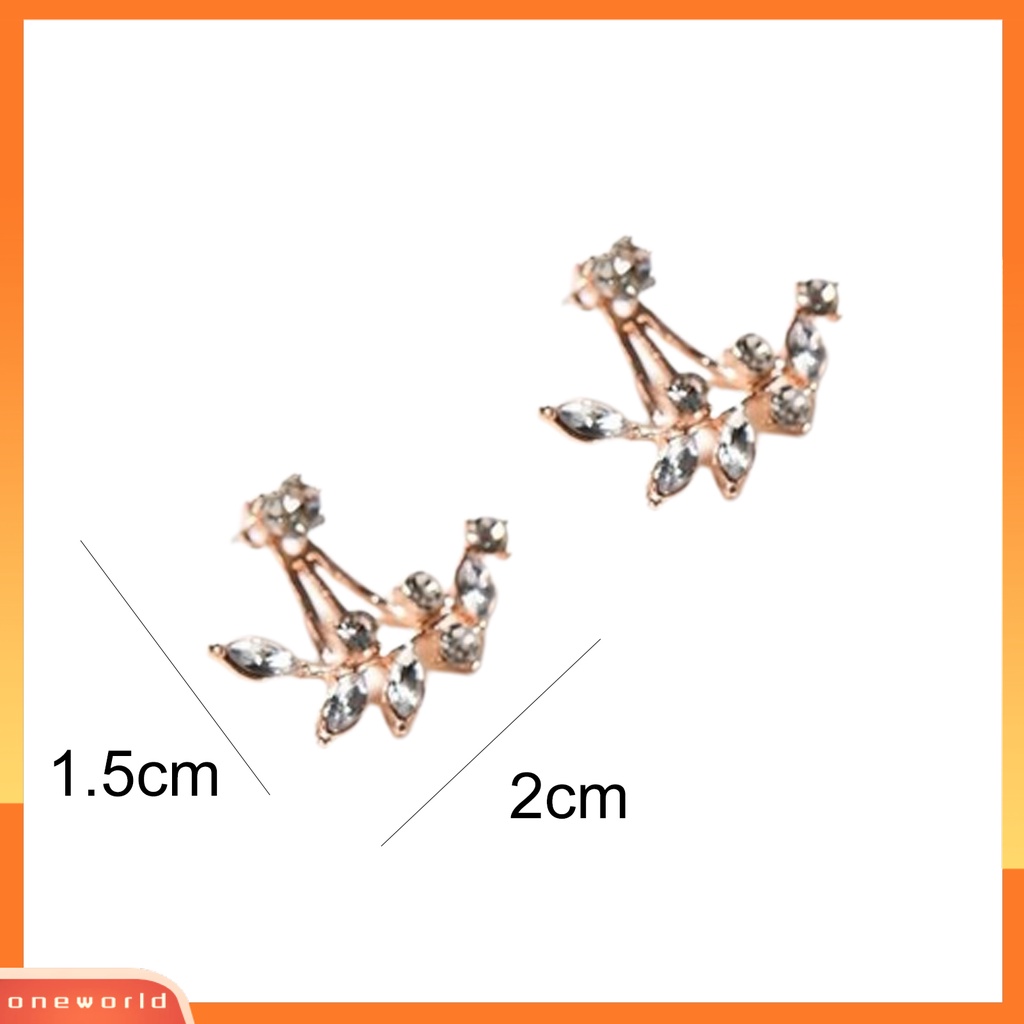 [WONE] Ear Studs Leaf Shiny Earrings Wanita Elegan Jaket Telinga Cubic Zirconia Untuk Pernikahan