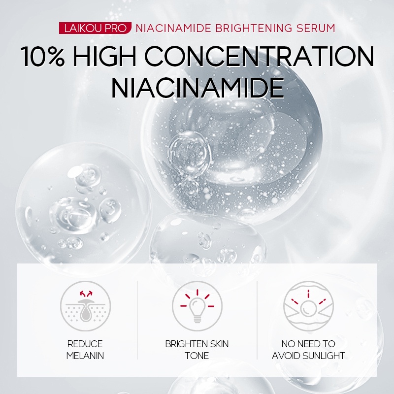LAIKOU Pro 10% Niacinamide Face Serum Memudarkan Noda Glowing Essence Mengurangi Kerutan 17ml