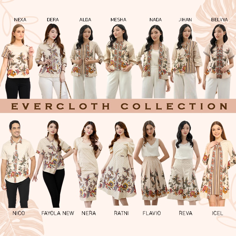 Evercloth Nico Kemeja Batik Pria Lengan Pendek Hem Batik Cowok Baju Batik Laki-Laki Slim Fit Batik Couple Modern Seragam Keluarga Couple Kantor Sarimbit Katun Stretch Cream