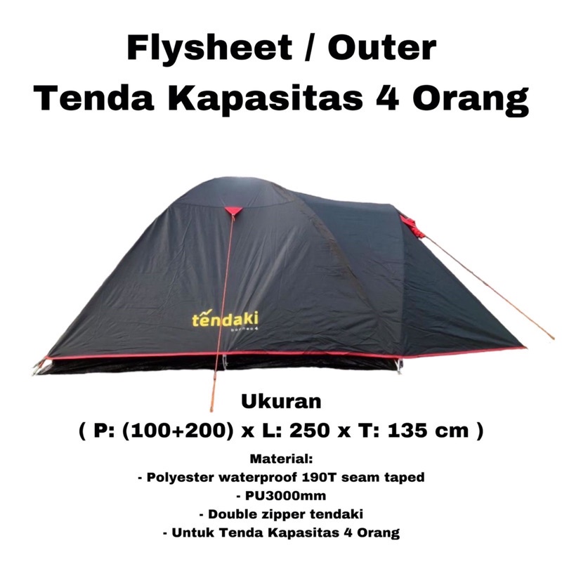 DOUBLE LAYER OUTER LAYER DAN INNER TENDA BONEO 4 DARK GREY PU 3000 MM WATERPROOF SEAL TAPED
