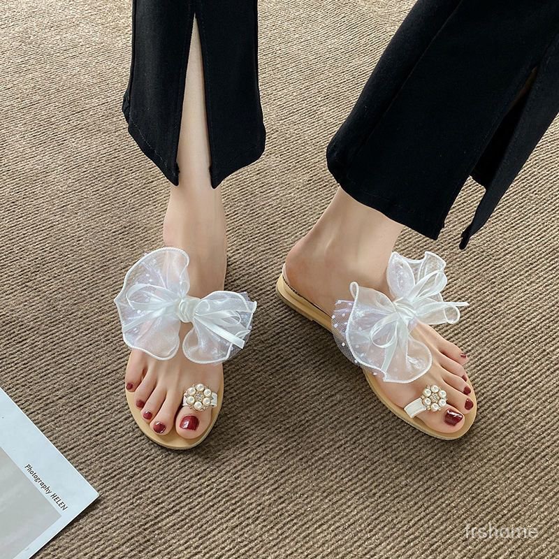 Sandal mutiara merah bersih wanita musim panas di luar memakai sepatu anti-slip wanita 2022 sandal j