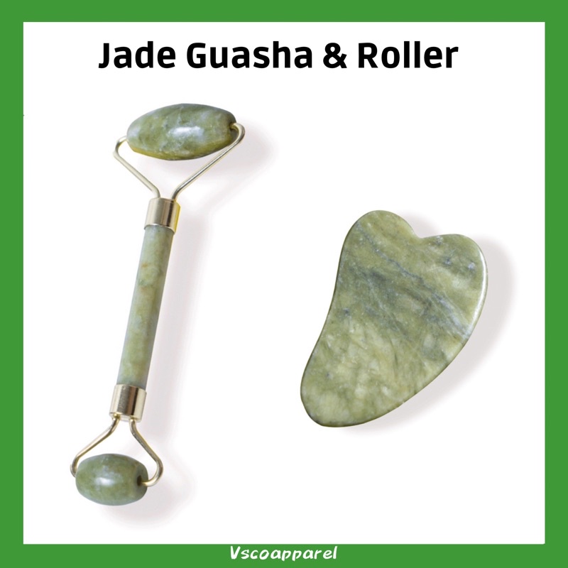 Jade Guasha dan Roller Madame Gie Moriganic Pemijat Wajah Face Massager (BATU GIOK ASLI)