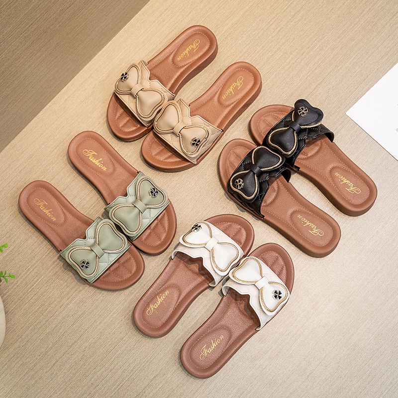 Sandal Slop Flat Sandal Wanita Slip On Fashion Korea Style Motif Pita Sandal Kasual Nyaman Lentur Empuk PVC Azgalery SPT-33