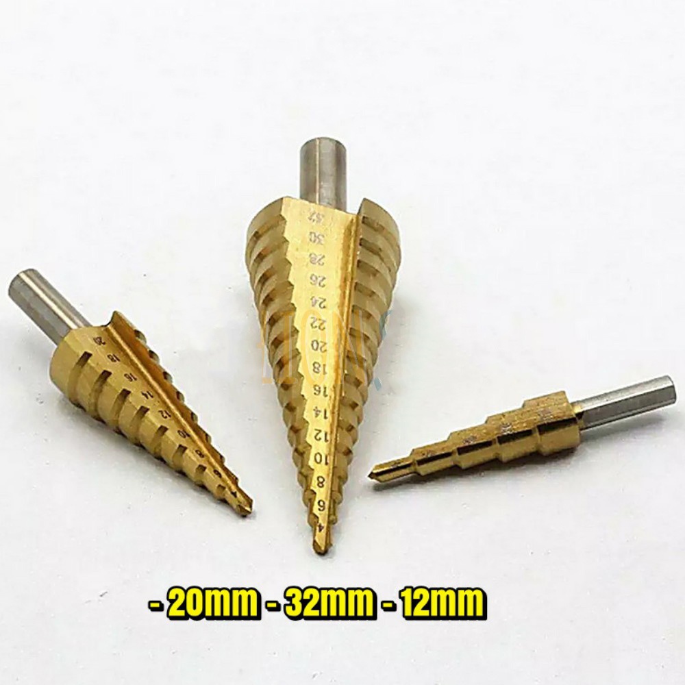 Mata Bor Pagoda Untuk Baja 3 Pcs Spiral Titanium HSS Steel Coated
