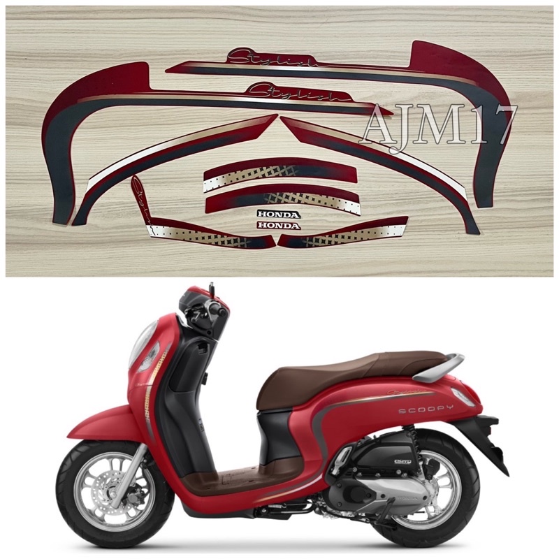 STIKER STRIPING MOTOR SCOOPY 2023 MERAH STYLISH RED