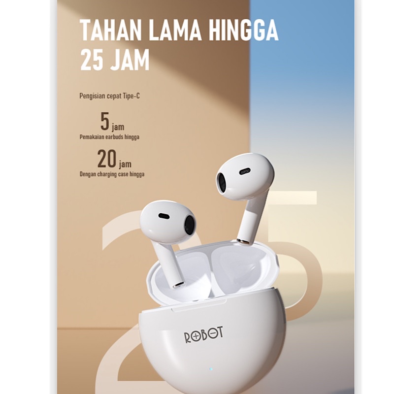 (ROBOT RT10) Earphone Wireless Flybuds Smart Tourch IPX4 Waterproof Headset Bluetooth TWS