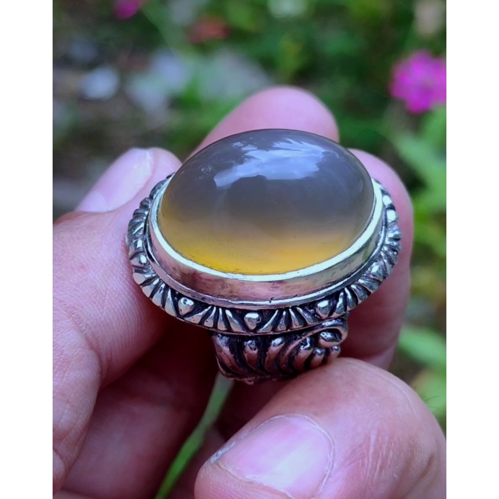 Cincin Batu Akik ANGGUR KLASIK GIWANG KUNING CHALSEDONY Asli batu alam bukan sintetis dyed bukan rub