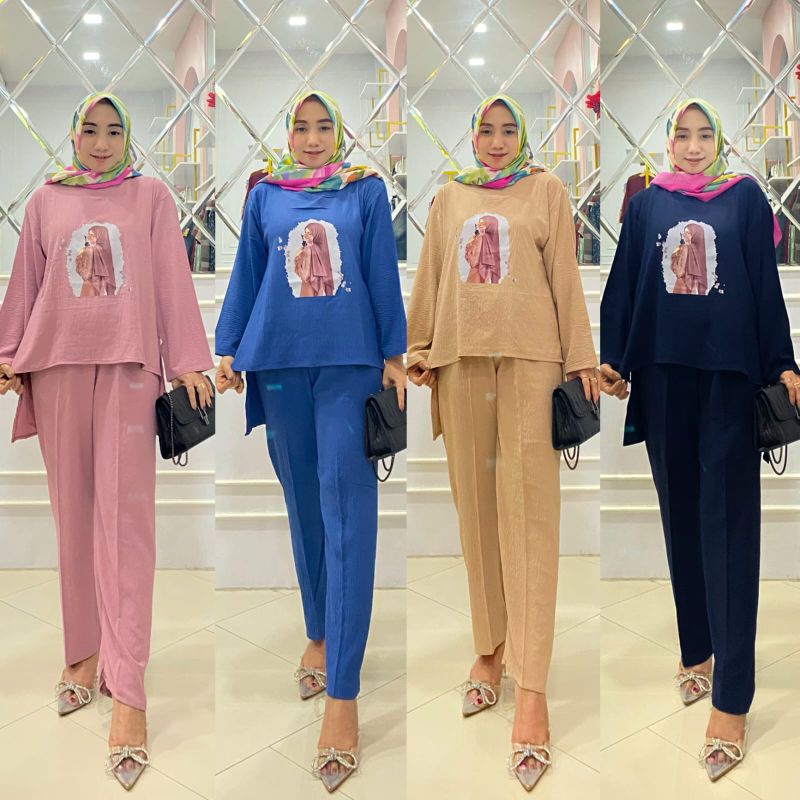 [Fashion Muslim] SETELAN CRINKLE SABLON one set krinkle premium jumbo setcel kekinian terbaru