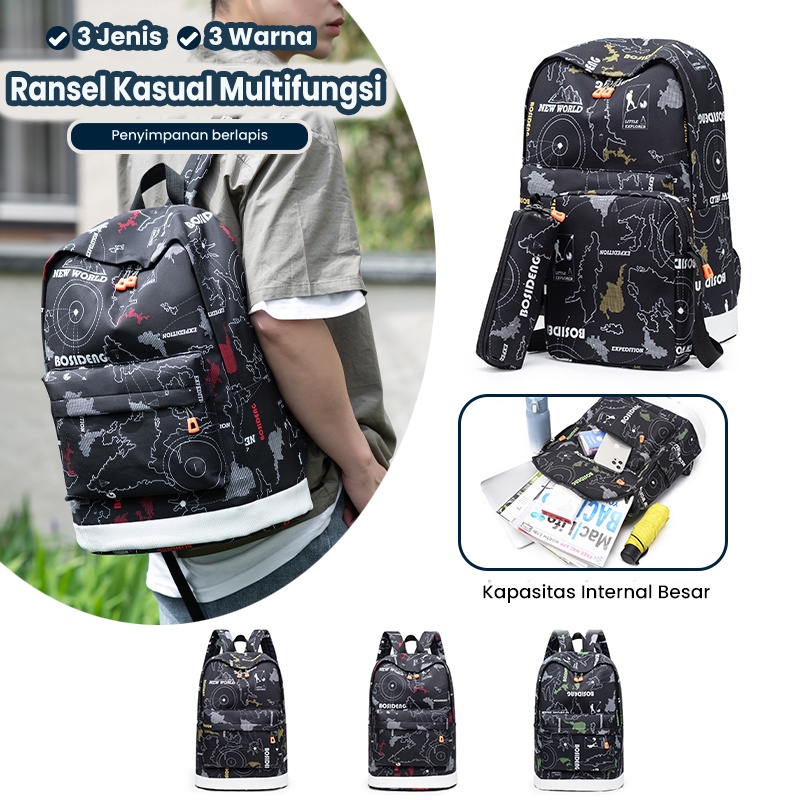 Highland Tas Ransel Pria Tahan Air Casual Tas Punggung Hitam Cowok Sekolah Keren Fashionable Trendy TR810