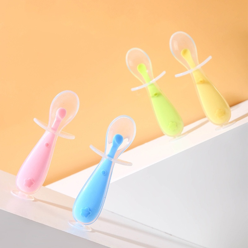 Mary Baby Silicone Soft Spoon Training Feeding Untuk Anak Balita Anak BPA Free First Stage Sendok Bayi Dengan Sedot