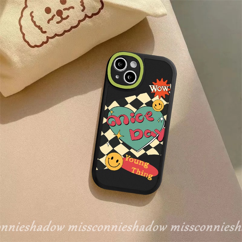 Case Cocok Untuk IPhone 11 Pro Max7 8 6 6s Plus 12 14 13 Pro MAX XR 14 Plus X XS MAX SE 2020couple Case Cute Smile Love Heart Chessboard Soft TPU Back Cover