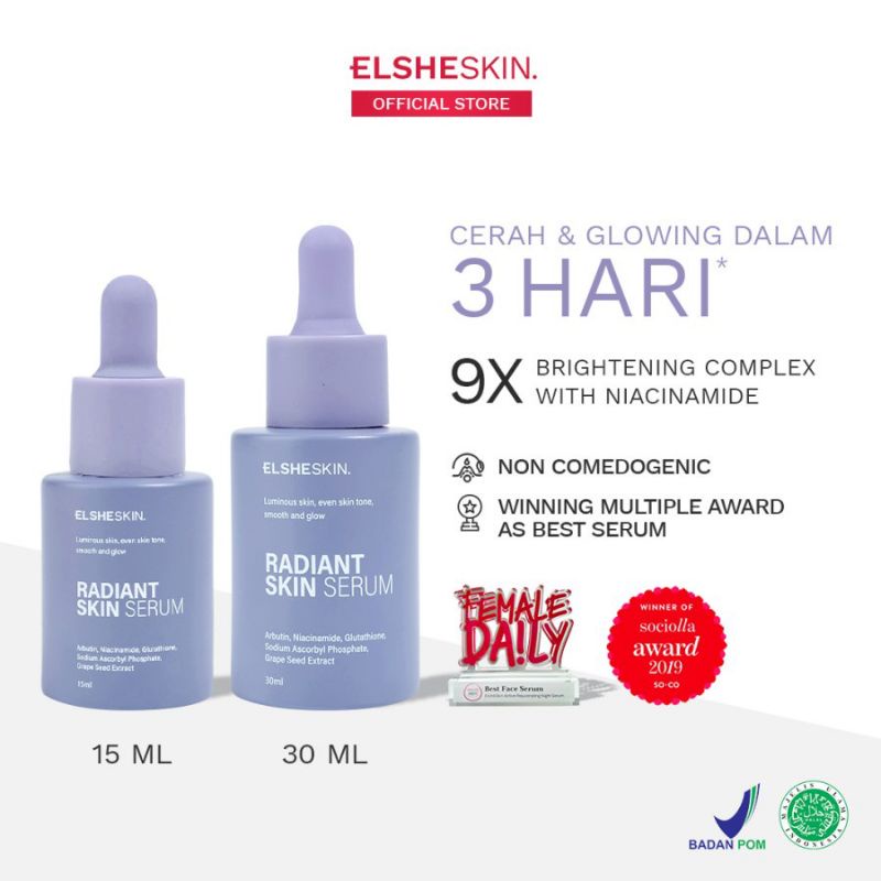 (GOSEND/COD) ELSHESKIN RADIANT SKIN SERUM 15ML 30ML - NIACINAMIDE (MENCERAHKAN DALAM 3 HARI) BRIGHTENING SERUM