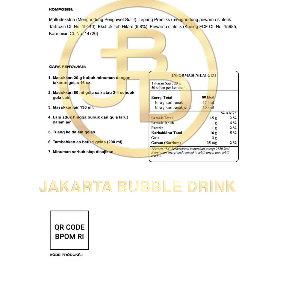 

F⚡ASH Grosir Bubuk Minuman THAI TEA Powder 1 KG/ SERBUK MINUMAN RASA THAI TEA / HALAL ...,,