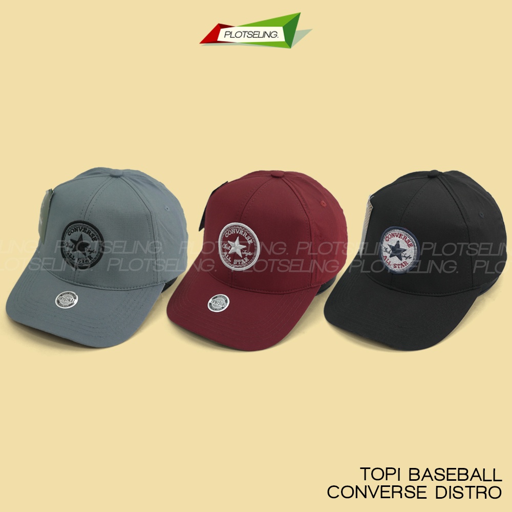 Topi Baseball Kasual CONVERSE Distro Pria Wanita Vintage Tebal Warna Abu Hitam Merah Clip Besi Bahan Katun Tebal Ukuran All Size