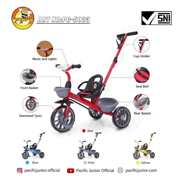 Tricycle Pacific 5023 Sepeda Anak Roda Tiga Kereta Dorong Stroller #Original