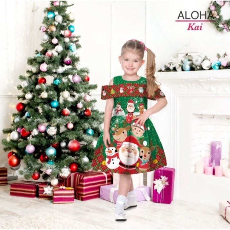 Dress hijau natal/dress anak natal import/dress natal anak perempuan
