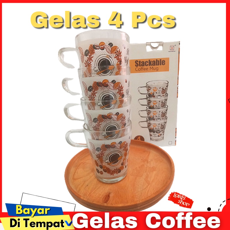 Gelas  Set Kaca Coffee Lucu isi (4 Pcs)