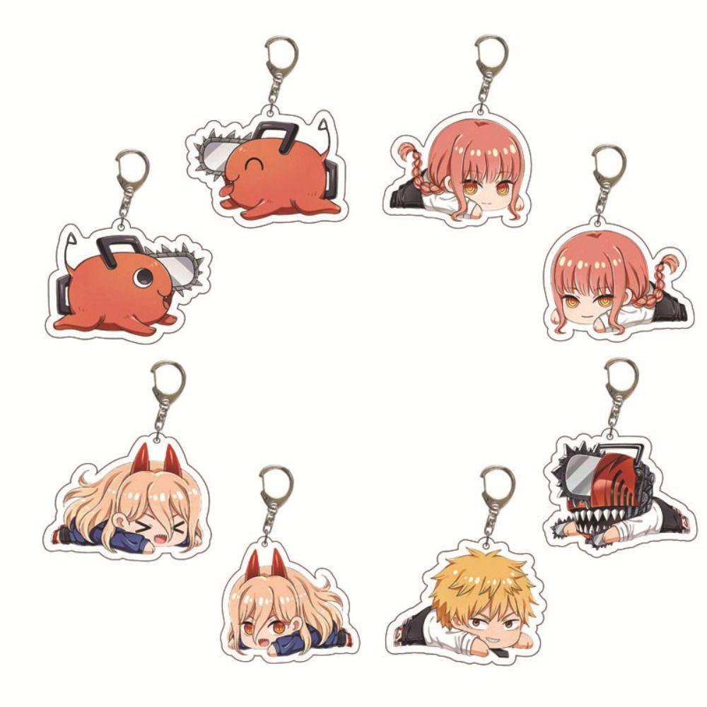 QUINTON Gantungan Kunci Chainsaw Man Koleksi Warna Warni Dekorasi Gantung Denji Pochita Makima Power Tempat Kunci Mobil Angka Anime Ornamen Handbag Charms Acrylic Chainsaw Man Keyring