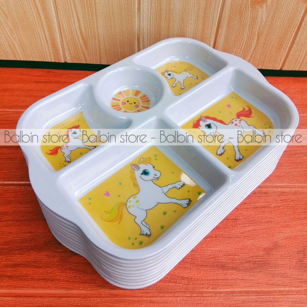 Balbin - promo 1 pcs piring bento sekat lima melamine ware diameter 29cm motif karakter - food grade