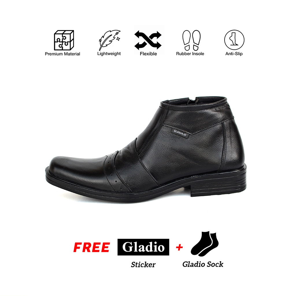 Gladio Footwear - Sepatu Pantofel Tinggi Kulit Sapi Casual Formal Pria Beto Hitam