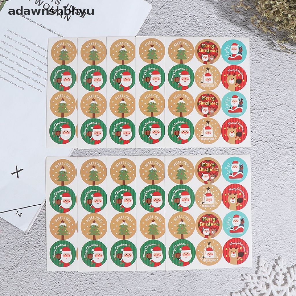 Adawnshbhyu 120pcs Stiker Kado Natal Merry Christmas Kemasan Bulat ers Label ID