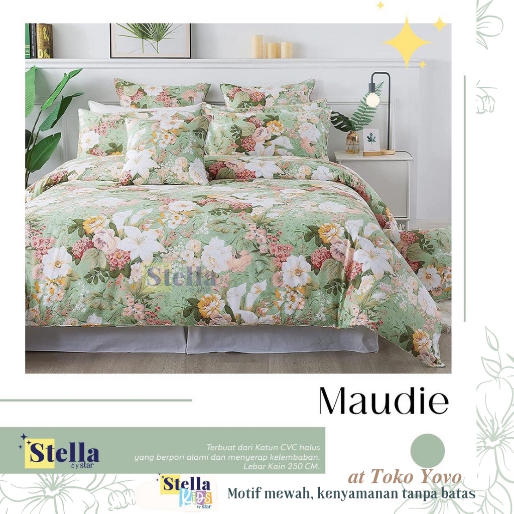 Sprei Katun Halus Stella Maudie Bunga Daun Floral Hijau Green Seprei