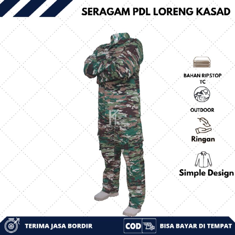 Setelan PDL TNI Loreng Kasad/Multicam/NKRI Terbaru/Malvinas/Seragam PDL Velbed