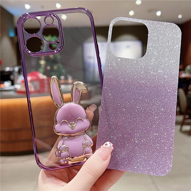 Casing Ponsel Secara Bertahap Berubah Warna Kompatibel Untuk iphone14 13 12 11promax x xs xsmax shockproof soft shell Stand alone rabbit mobile phone bracket back cover