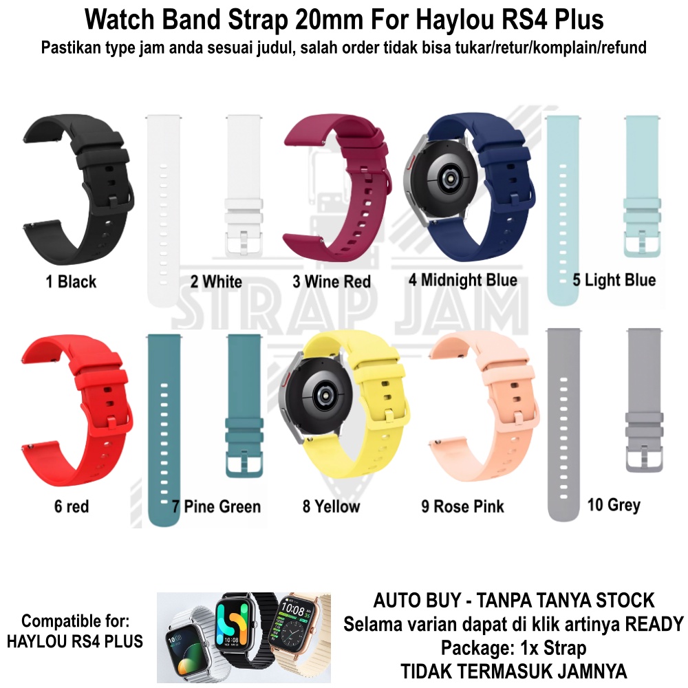 PWK Tali Jam Tangan Haylou RS4 Plus - Strap 20mm Silikon Rubber Lentur Nyaman