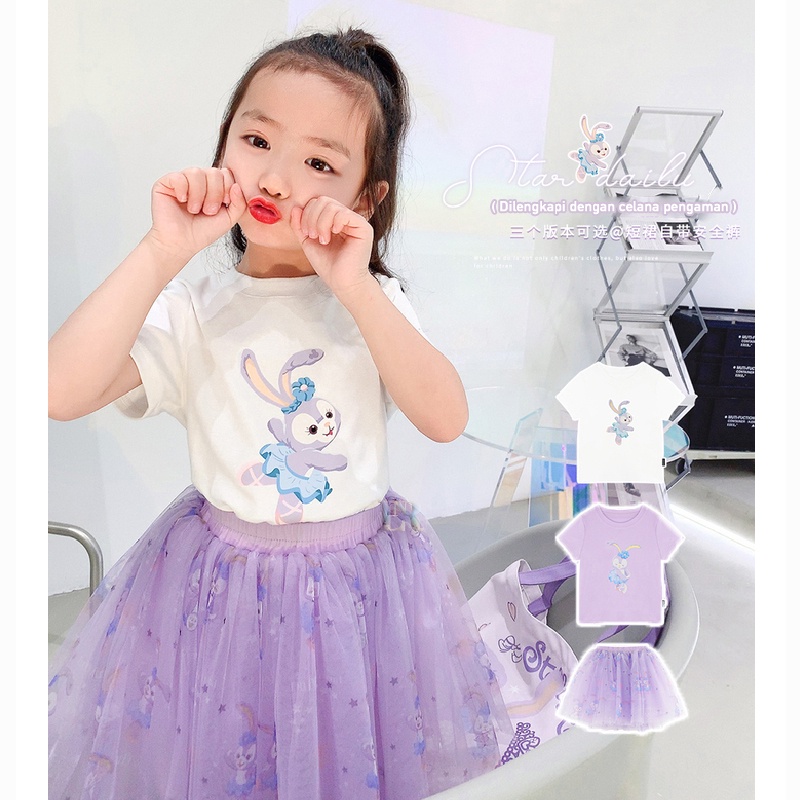 LNR Shop Free Bando Setelan Rok Tutu Motif Stella Lou Dress Kaos Lengan Pendek Import 2 Potong Girls Clothes Children Clothing Kids Summer 2 Piece Set Short Sleeve T-Shirt Chiffon Skirt Baby Girls Princess Dress