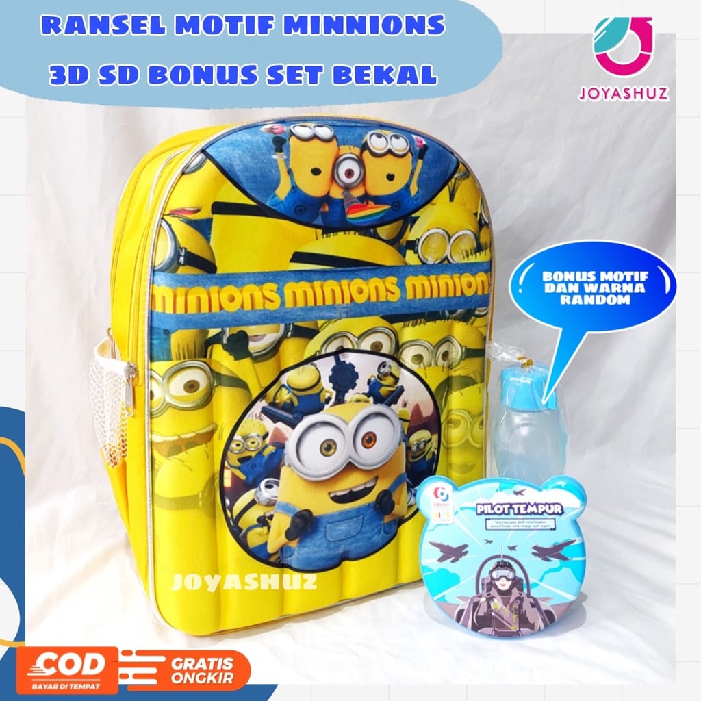 Tas Anak Laki-laki Gratis Bonus - Ransel  Anak SD Minion Gemas  - Tas Ransel Sekolah Anak SD  Karakter Minnion - Tas Anak Perempuan SD Gratis Botol Dan Misting - Tas Sekolah Anak Perempuan Laki-laki Karakter Lucu - Joyashuz