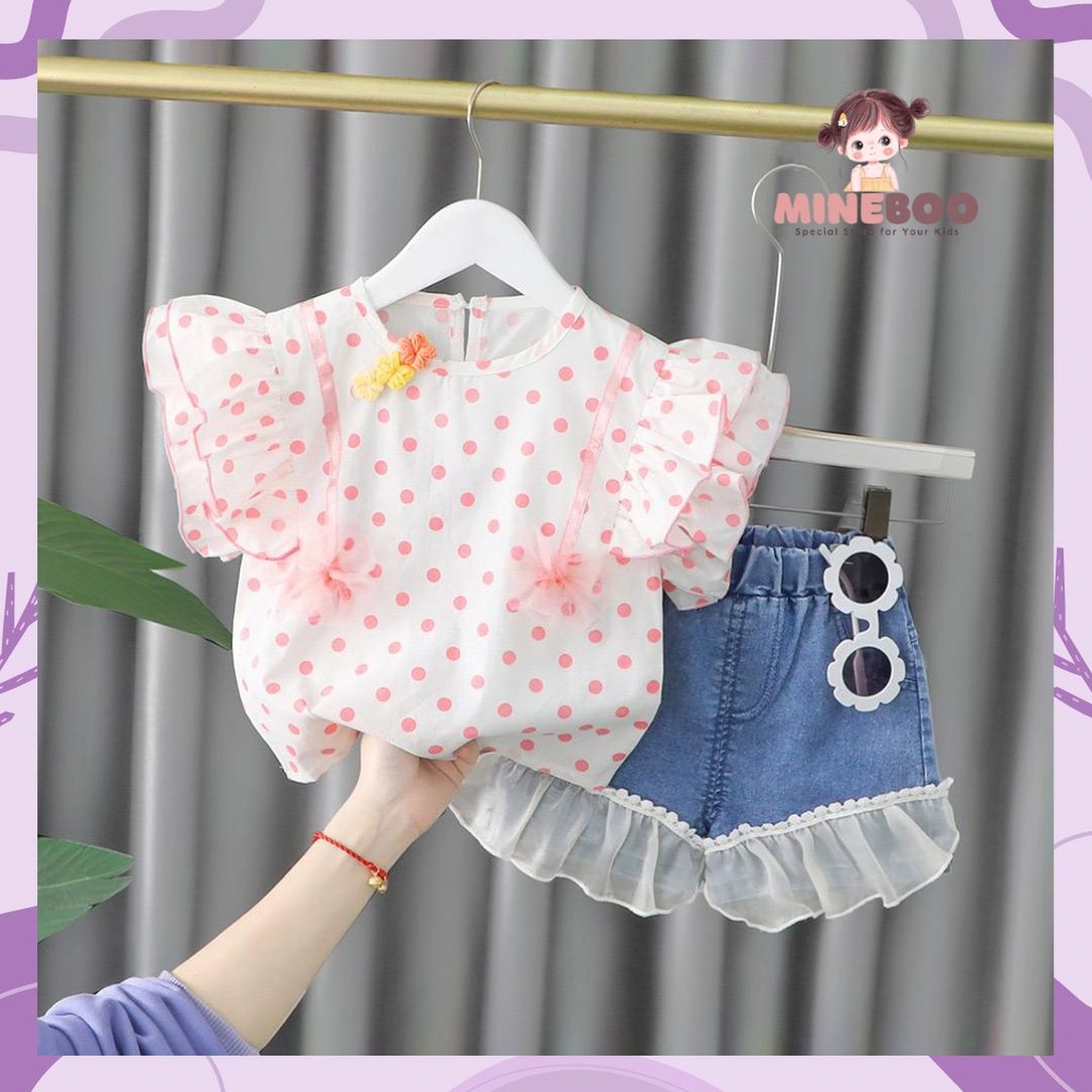 mineboo -  SET POLKA PITA EBV 1-5tahun Setelan anak perempuan baru/versi Korea celana denim/baju anak perempua