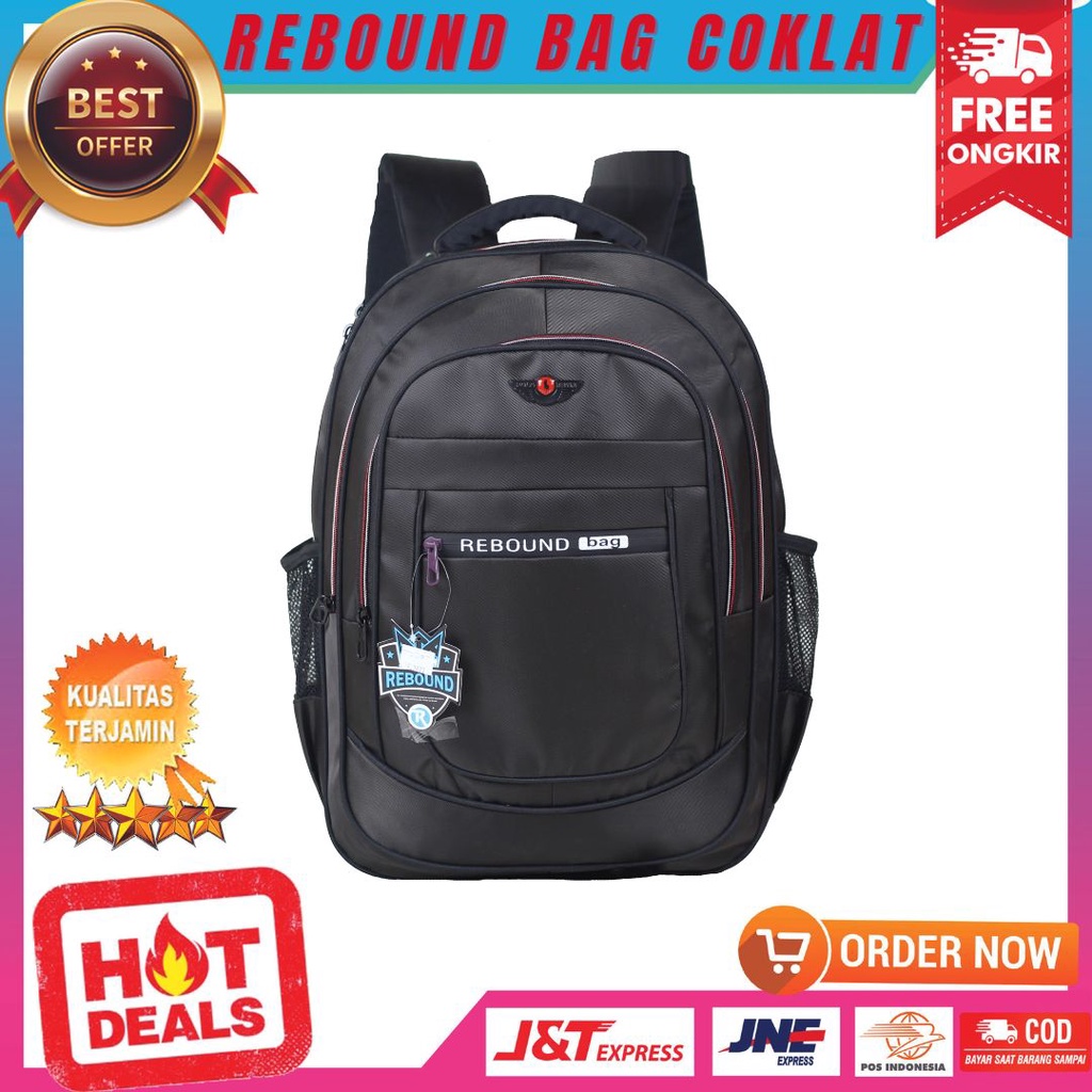 Ransel Pria Murah Tas Gendong Bahan Nilon Berkualitas Backpack Cowok Rebound Bag Coklat Trendy Stylish Keren Multifungsi Bonus Raincover + Slot Laptop