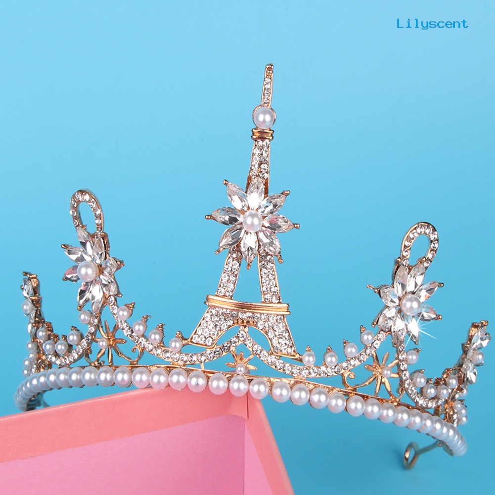 [LS]Gorgeous Eiffel Tower Berlian Imitasi Mahkota Wanita Royal Wedding Bridal Tiara Perhiasan