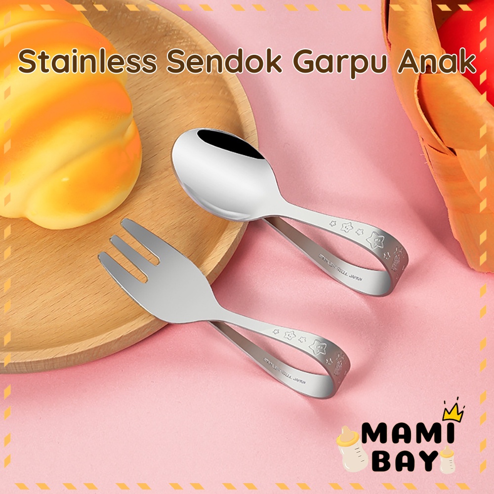 Mamibayi Sendok Garpu Anak Set Stainless Training Spoon Fork Anak Bayi