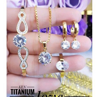 Set Perhiasan Titanium Gold Permata Zircon Terbaru Cantik Mewah Modis 1215k