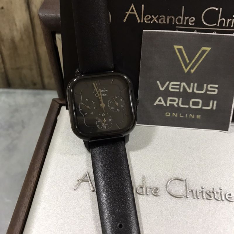 Jam Alexandre Christie AC 2A14 BF LIP Wanita Kulit Hitam Segi