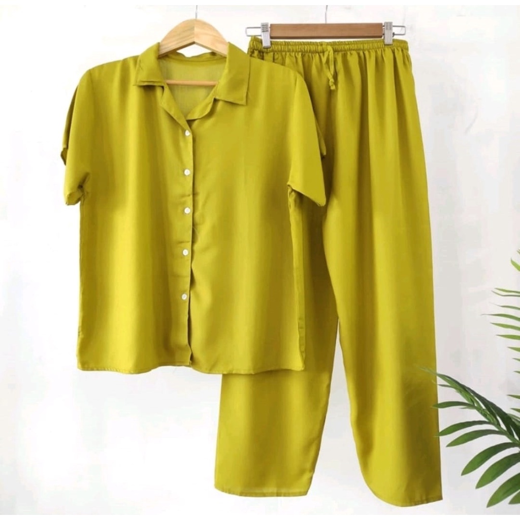 Baju Tidur bisa COD - PAJAMAS Set/PIYAMA Set - Kemeja -  Celana Panjang - Rayon Twell