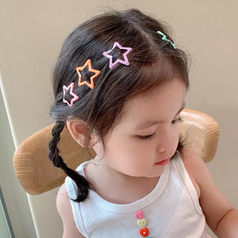 4/6pcs Permen Warna Gadis Logam Hiasan Kepala Elegan Ponytail Hias Jepit Rambut Pentagram Kupu-Kupu Styling Alat Lucu Anak Klip Rambut