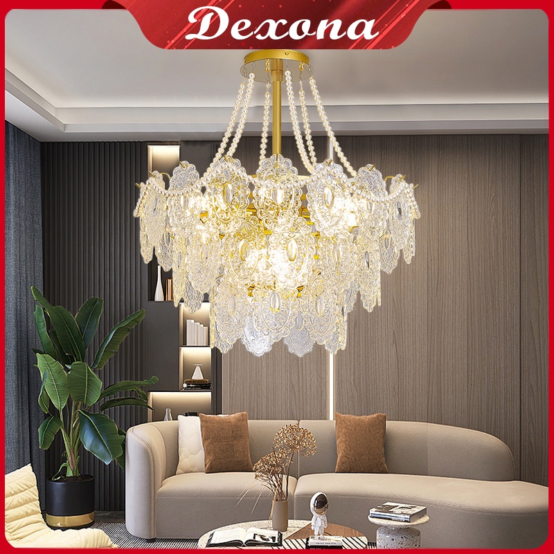 Lampu gantung Prancis Romantis Mutiara Crystal Chandelier Kristal Mewah Kamar Tidur Ruang Makan Ruang Tamu Lampu langit -langit