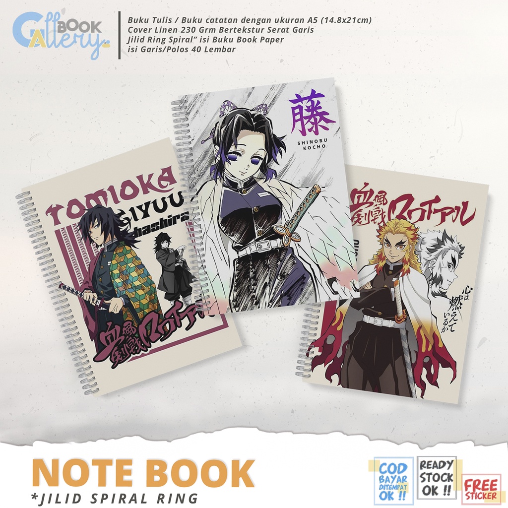 

[SP] Buku Tulis / Buku Catatan / Note book Anime (Demon Slayer) Kimetsu no Yaiba, Villar Jilid Ring Spiral Dengan isi Book Paper Garis/Polos 50 Lembar Free Poster dan Stiker Ukuran A5